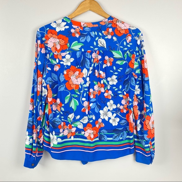 Maeve Anthropologie Elan Scarf Floral Pattern Blouse size 6 Blue Tie Waist - Picture 7 of 8